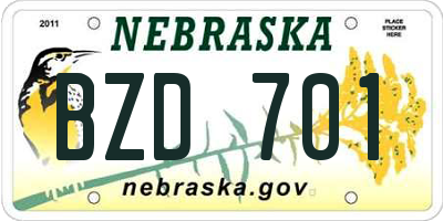 NE license plate BZD701