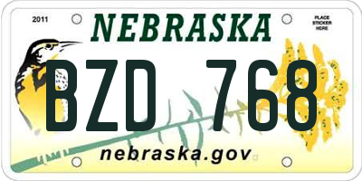 NE license plate BZD768