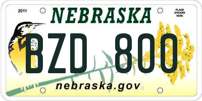 NE license plate BZD800