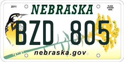 NE license plate BZD805