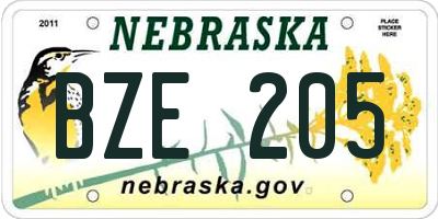 NE license plate BZE205