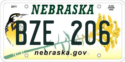 NE license plate BZE206