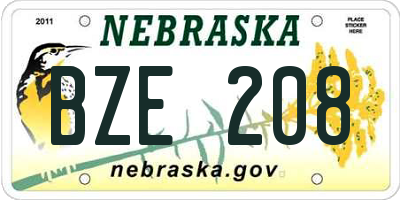 NE license plate BZE208