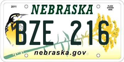 NE license plate BZE216