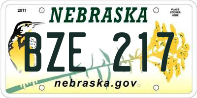 NE license plate BZE217