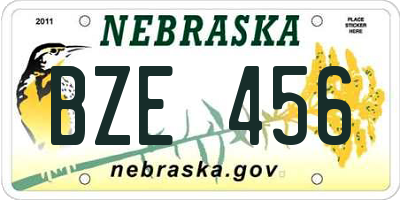 NE license plate BZE456