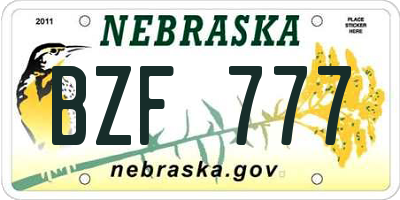 NE license plate BZF777