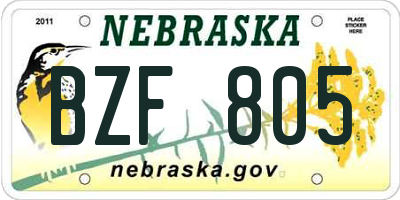 NE license plate BZF805