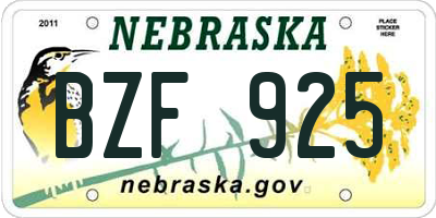 NE license plate BZF925