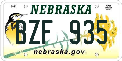 NE license plate BZF935