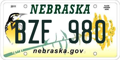 NE license plate BZF980