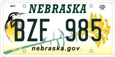 NE license plate BZF985