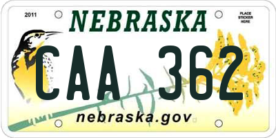 NE license plate CAA362