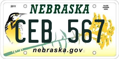 NE license plate CEB567