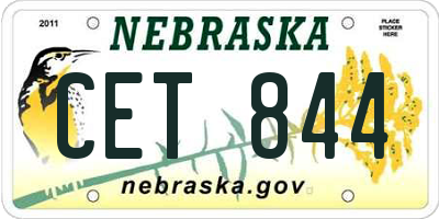 NE license plate CET844