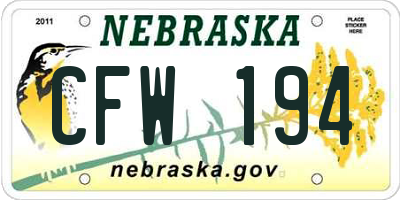 NE license plate CFW194