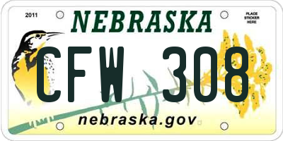 NE license plate CFW308