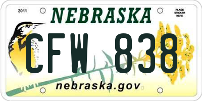 NE license plate CFW838