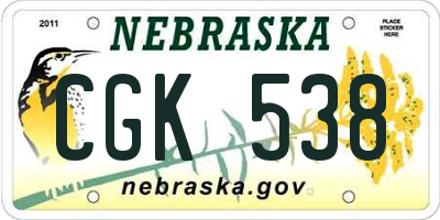 NE license plate CGK538
