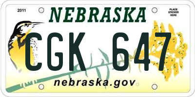 NE license plate CGK647