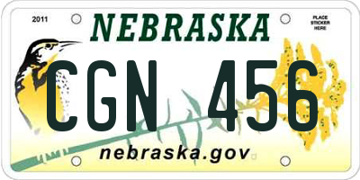 NE license plate CGN456