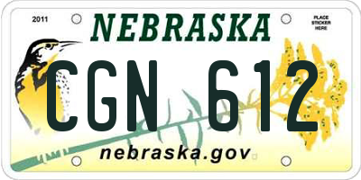 NE license plate CGN612