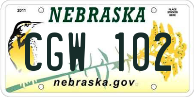 NE license plate CGW102