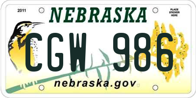 NE license plate CGW986
