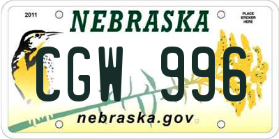 NE license plate CGW996