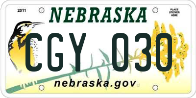 NE license plate CGY030