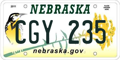 NE license plate CGY235