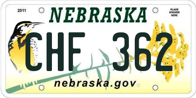 NE license plate CHF362
