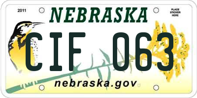 NE license plate CIF063