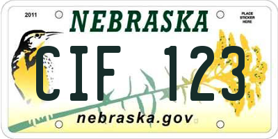 NE license plate CIF123