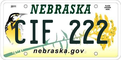 NE license plate CIF222