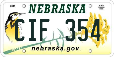 NE license plate CIF354