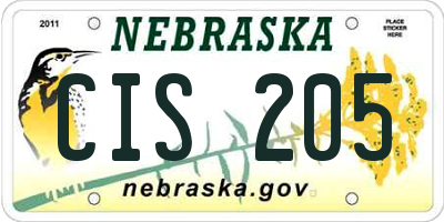 NE license plate CIS205