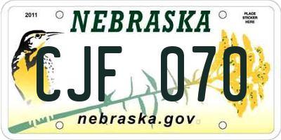 NE license plate CJF070