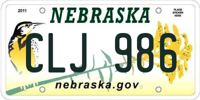 NE license plate CLJ986