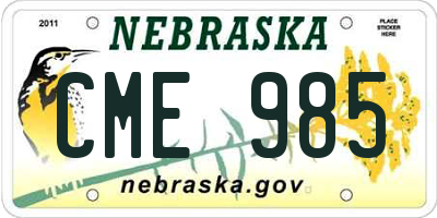 NE license plate CME985