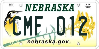 NE license plate CMF012