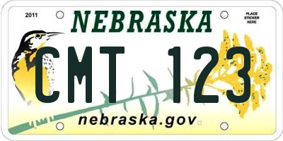 NE license plate CMT123
