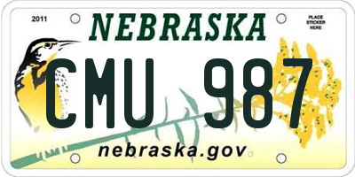 NE license plate CMU987