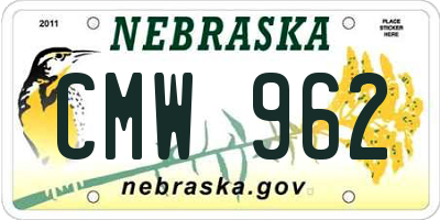 NE license plate CMW962