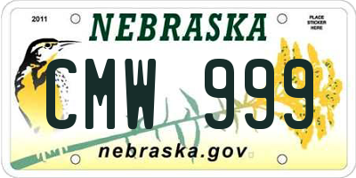 NE license plate CMW999