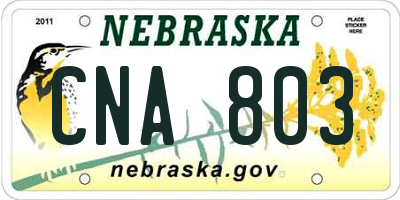 NE license plate CNA803