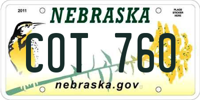 NE license plate COT760