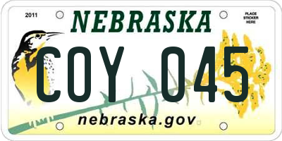 NE license plate COY045
