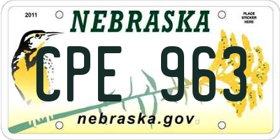 NE license plate CPE963