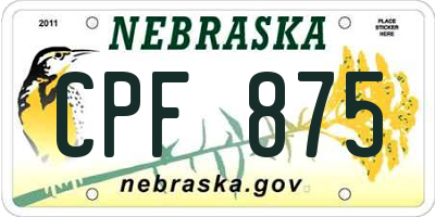 NE license plate CPF875